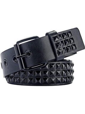 Women's Luxury Black Metal Punk Rock Rivet Belt With Bright Pyramid Studded